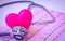 Green stethoscope and pink Heart.