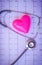 Green stethoscope and pink Heart.