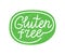 Green sticker with Gluten free hand drawn lettering inscription. Healthy natural food product stamp. Wholesome nutrition sign