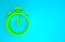 Green Stopwatch icon isolated on blue background. Time timer sign. Chronometer sign. Minimalism concept. 3d illustration