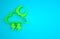 Green Storm icon isolated on blue background. Cloud with lightning and moon sign. Weather icon of storm. Minimalism