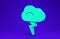 Green Storm icon isolated on blue background. Cloud and lightning sign. Weather icon of storm. 3d illustration 3D render