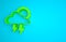 Green Storm icon isolated on blue background. Cloud with lightning and sun sign. Weather icon of storm. Minimalism