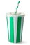 Green striped cardboard cup with a straw