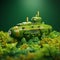 Green Submarine Floating In Lush Green Leaves