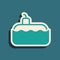 Green Submarine icon isolated on green background. Military ship. Long shadow style. Vector