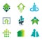 Green success business icons set in motivation and economy finance and banking