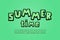 Green summer alphabet cartoon square shape fonts. Uppercase and lowercase letters, numbers, punctuation marks. Vector