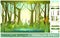 Green summer forest landscape. Image from layers for overlay with parallax effect. Swampy coast with cattails and reed