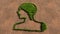 Green summer lawn grass symbol shape on brown soil or earth background, human brain image