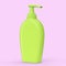 Green sunscreens bottle or sunblock cream tube isolated on pink background.
