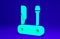Green Swiss army knife icon isolated on blue background. Multi-tool, multipurpose penknife. Multifunctional tool