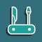 Green Swiss army knife icon isolated on green background. Multi-tool, multipurpose penknife. Multifunctional tool. Long