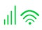 The green symbols icons for signal strength used on computers desktops and mobile smartphone devices white backdrop