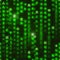 Green symbols of matrix binary code on dark, digital seamless pattern