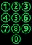 The green symbols of the numeric keypad layout of a phone black backdrop