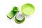 Green tableware on white background