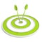 Green target and two dart arrows on white background