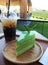 Green tea cake and tea