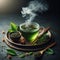 Green tea, fresh tea leaves, good for the heart and blood pressure, healthy drink concept