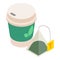 Green tea icon isometric vector. Disposable cup and transparent green tea bag