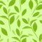 Green tea leaves seamless pattern. Branches with fresh leaves on a green background. Vector illustration