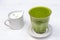 Green tea matcha latte with steam milk