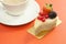 Green tea mouse cake with mixed berry fruits