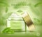 Green tea skin care banner ads with flying leaves