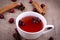 Green tea from wild rose. Seasoning for tea, cinnamon sticks and anise with dry rosehips