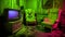 Green Television: A Surrealistic Room With Intense Coloration