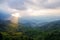 Green terraced fields, terrace along mountains with sunshine shinning