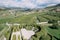 Green theater of the Pozega garden with benches of the hedges of Villa Rizzardi. Valpolicella, Veneto, Italy