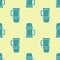 Green Thermos container icon isolated seamless pattern on yellow background. Thermo flask icon. Camping and hiking