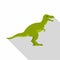 Green theropod dinosaur icon, flat style