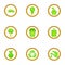 Green things icons set, cartoon style