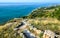 Green Thracian cliffs near blue clear water of Black Sea, rocky