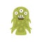 Green Three-eyed Aggressive Malignant Bacteria Monster With Sharp Teeth Cartoon Vector Illustration