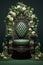 Green throne decorated with flowers. Decorated throne.