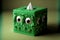 green tissue box with unusual halloween faces