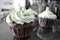 Green topping chocolate cupcakes