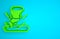 Green Tornado icon isolated on blue background. Cyclone, whirlwind, storm funnel, hurricane wind or twister weather icon