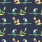 Green toucan birds on blossom heliconia branches seamless pattern vector