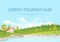 Green tourism hub poster flat vector template