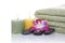 Green Towel, Orchid, Candle and Pebble