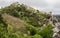 Green town inside the 8th century Castle of the Moors, Sintra. Historical landscape in Portugal and a UNESCO site