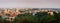 Green town panorama at sun rise