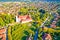 Green town of Samobor church and landscape aerial view