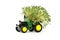 Green toy agricultural tractor, harvesting, farming machinery on a white background place for text, isolate.