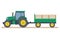 Green tractor with trailer on white background.